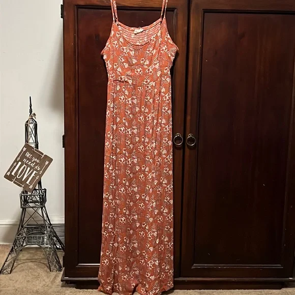 fitted lace wedding dress Pink/Orange Floral Tiered Maxi Dress – Peacocks & Pearls Lexington main image 0